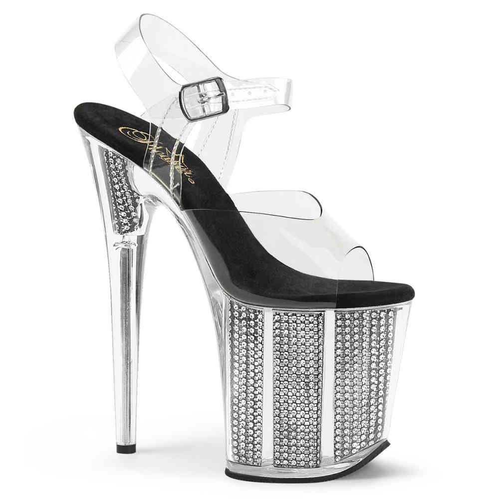 Pleaser - FLAMINGO808SRS Sandale à bride à la cheville, Pole dance chaussures - Chaussures de pole dance - Couleur argent/Transparent Product image